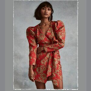 NWT Happy Nature Orange Red Floral Brocade Mini Dress Sz 20